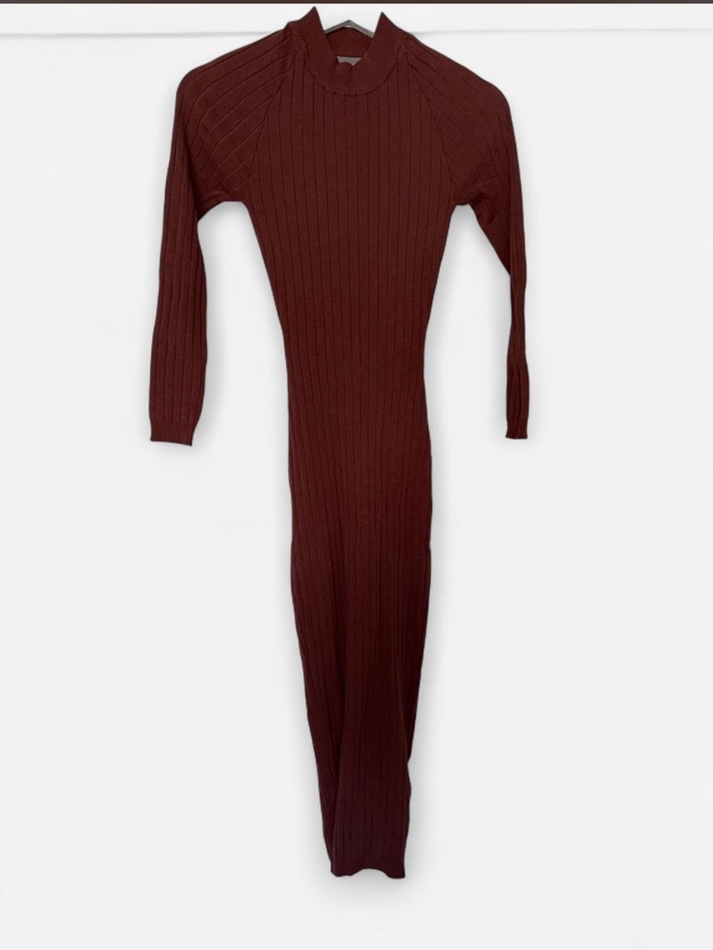 naked wardrobe Ribbed Knit Maxi Dress in Burgundy
